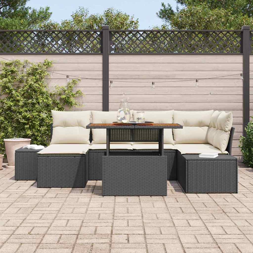 Gartensofa-set 7 stk. Schwarz und Creme