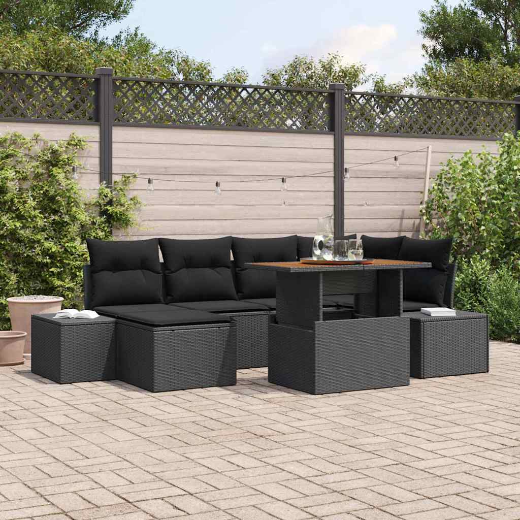 Gartensofa-set 7 stk. Schwarz und Braun