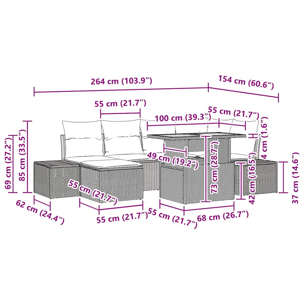 Gartensofa-set 7 stk. Schwarz und Braun