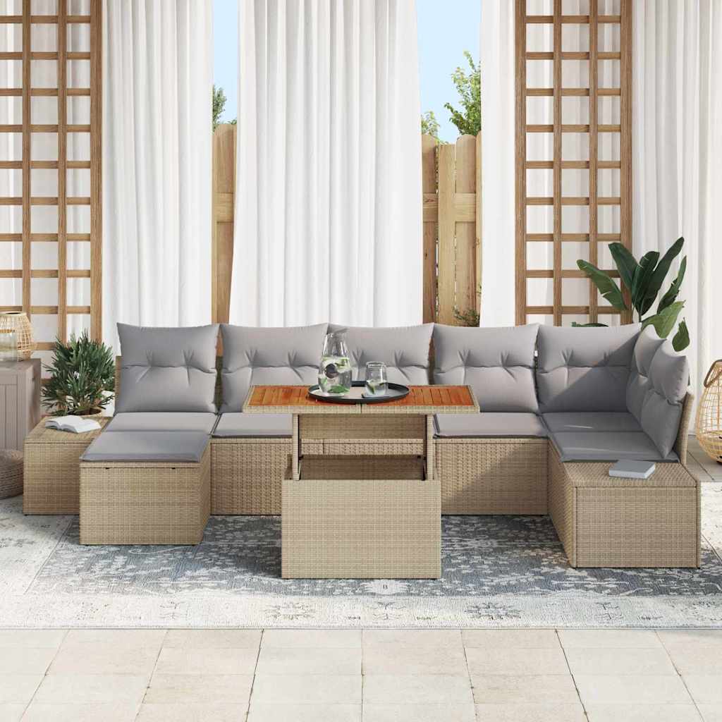 Garten-Sofa-Set mit Kissen 8 pcs Beige und Grau