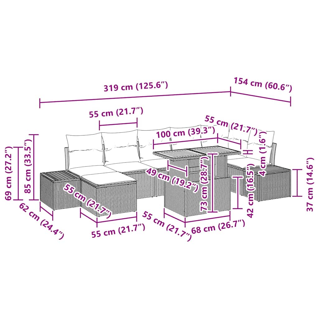 Garten-Sofa-Set 8 stk. Schwarz und Braun