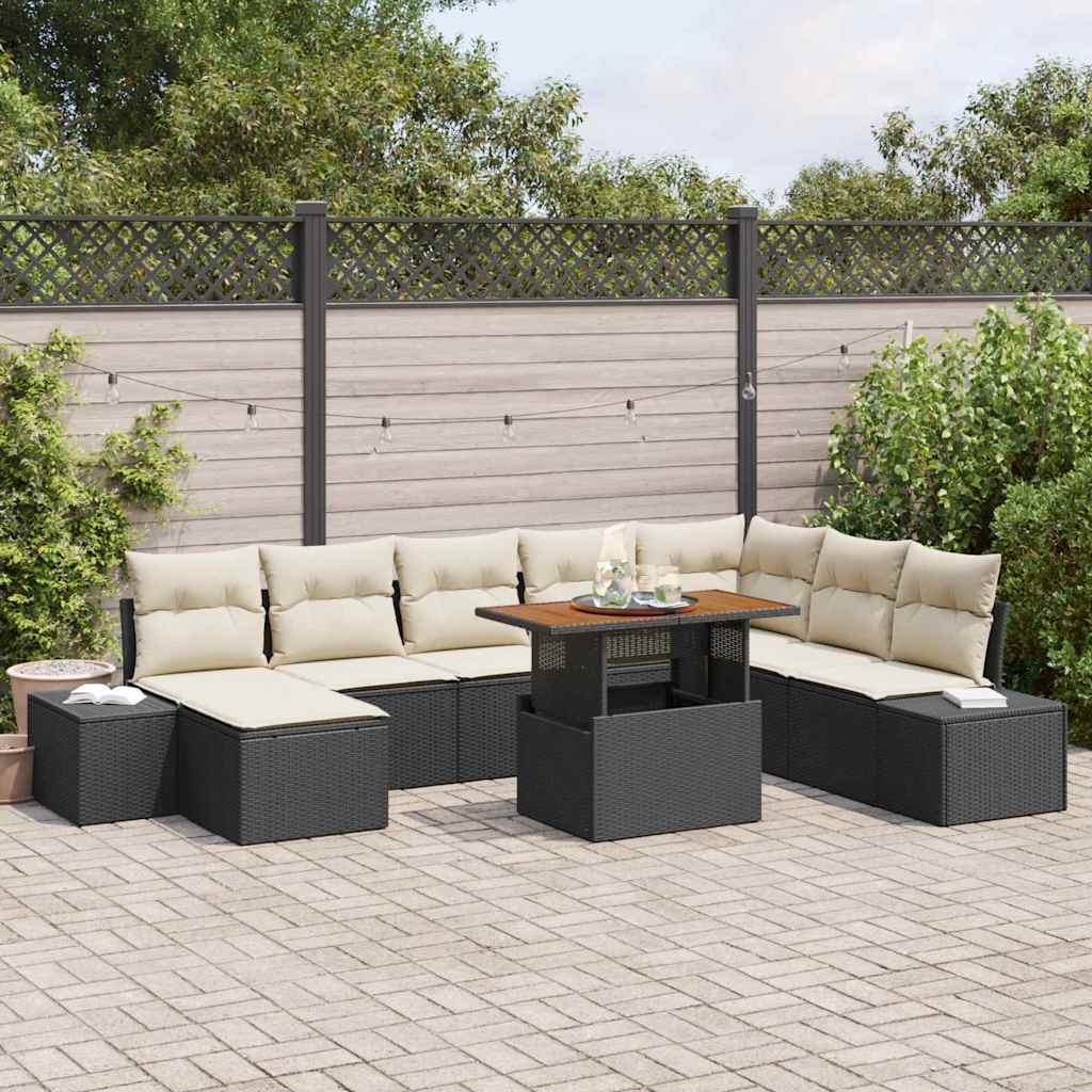 Gartensofa-set 9 stk. Schwarz Poly-Rattan