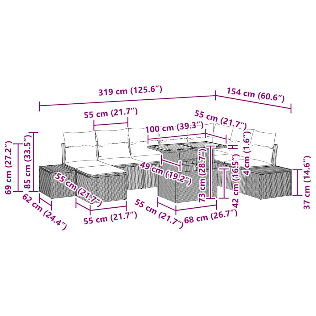 Gartensofa-set 9 stk. Schwarz Poly-Rattan