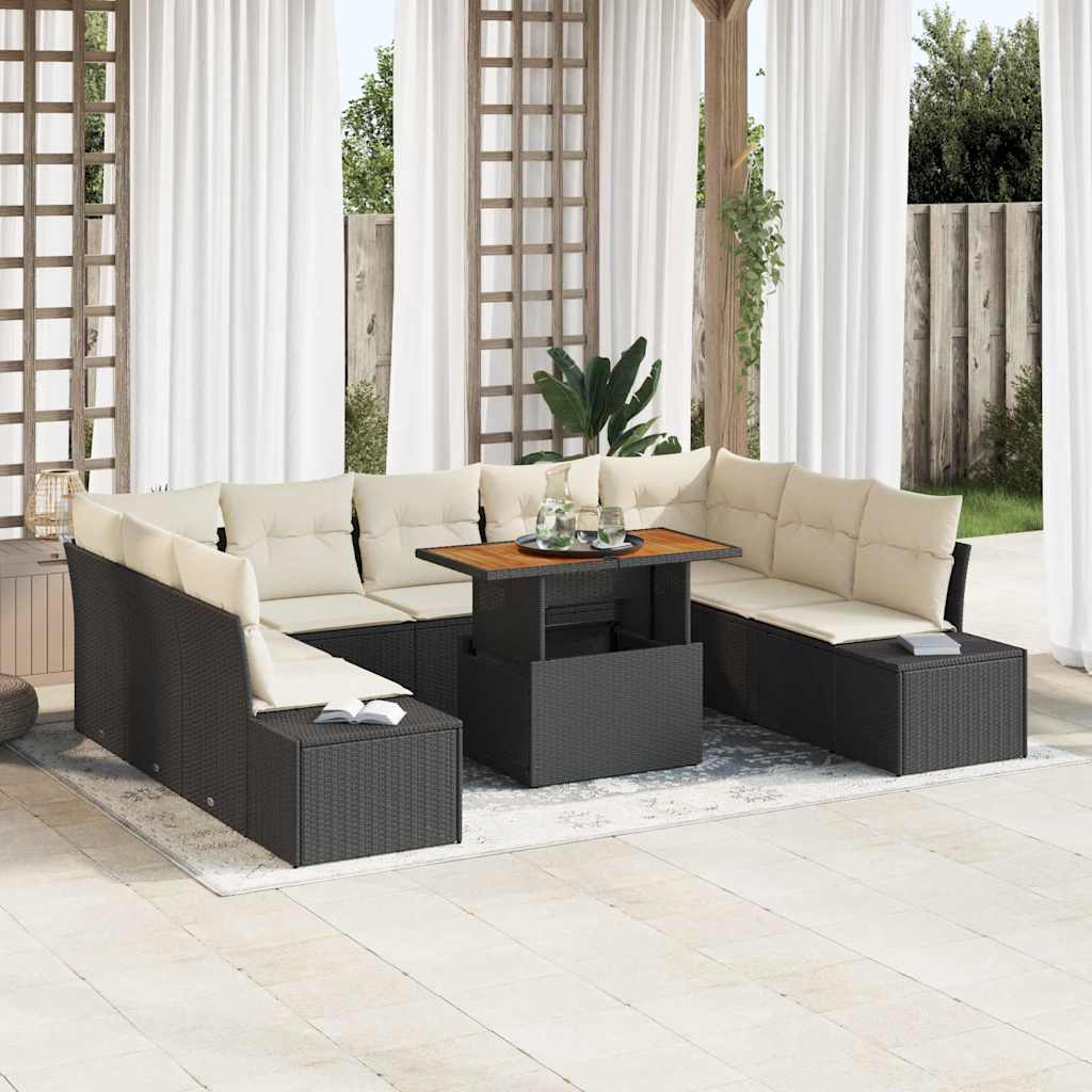 Gartensofa-set 10 Stk. Schwarz und Creme
