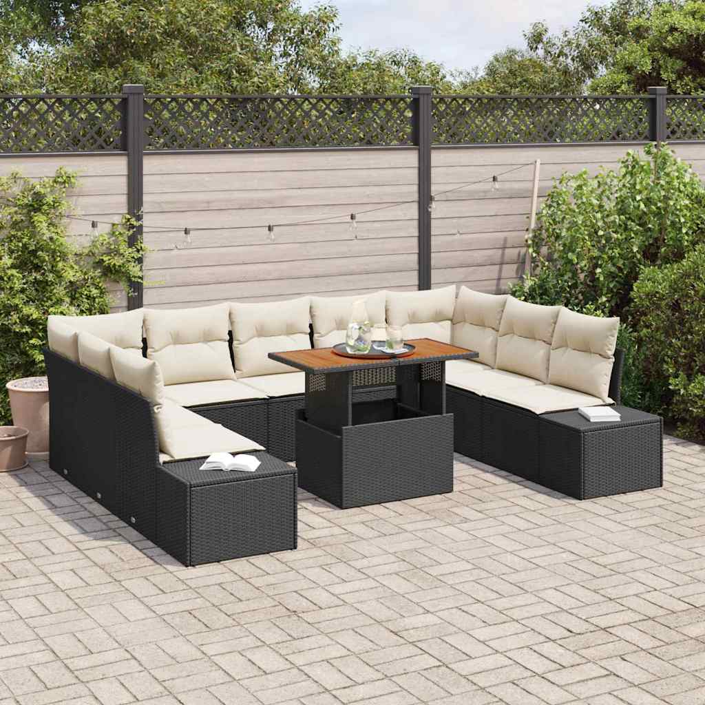Gartensofa-set 10 Stk. Schwarz und Creme