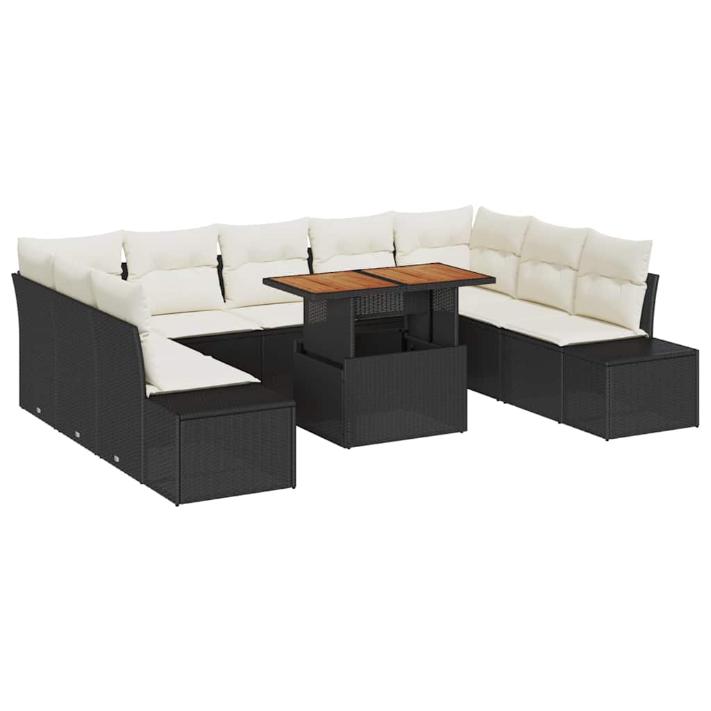 Gartensofa-set 10 Stk. Schwarz und Creme