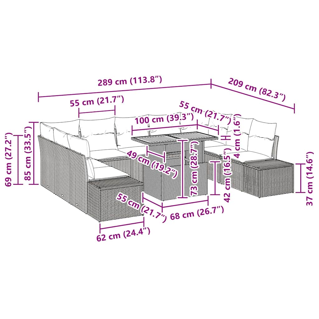Gartensofa-set 10 Stk. Schwarz und Creme