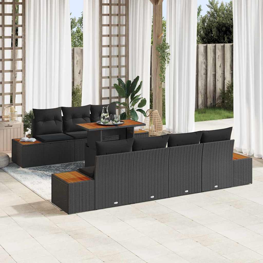 Garten-Sofa-Set 8 stk. Schwarz Poly Rattan