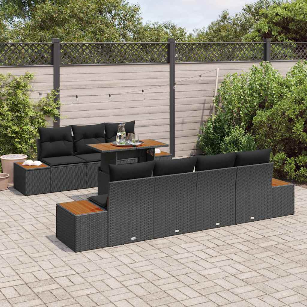 Garten-Sofa-Set 8 stk. Schwarz Poly Rattan