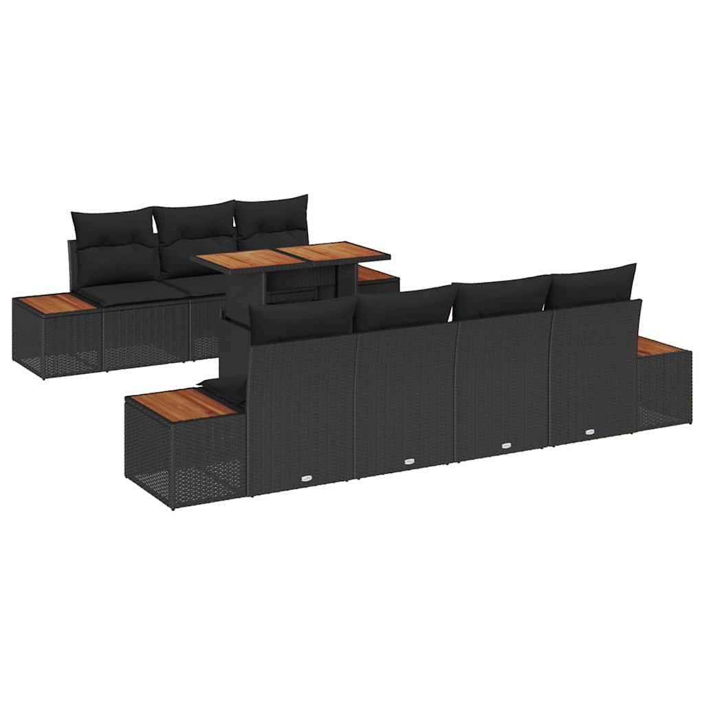 Garten-Sofa-Set 8 stk. Schwarz Poly Rattan