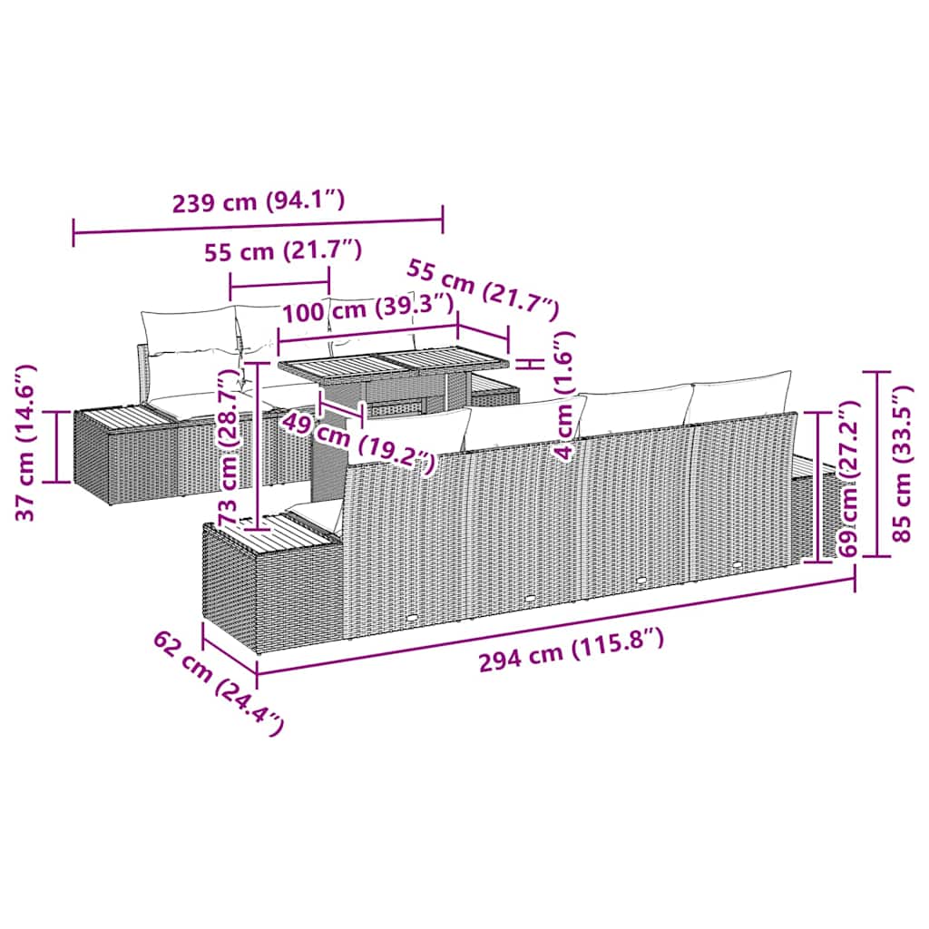 Garten-Sofa-Set 8 stk. Schwarz Poly Rattan