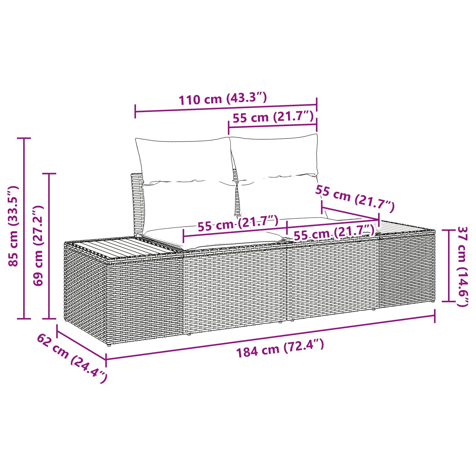 Garten-Sofa-Set 8 stk. Schwarz Poly Rattan