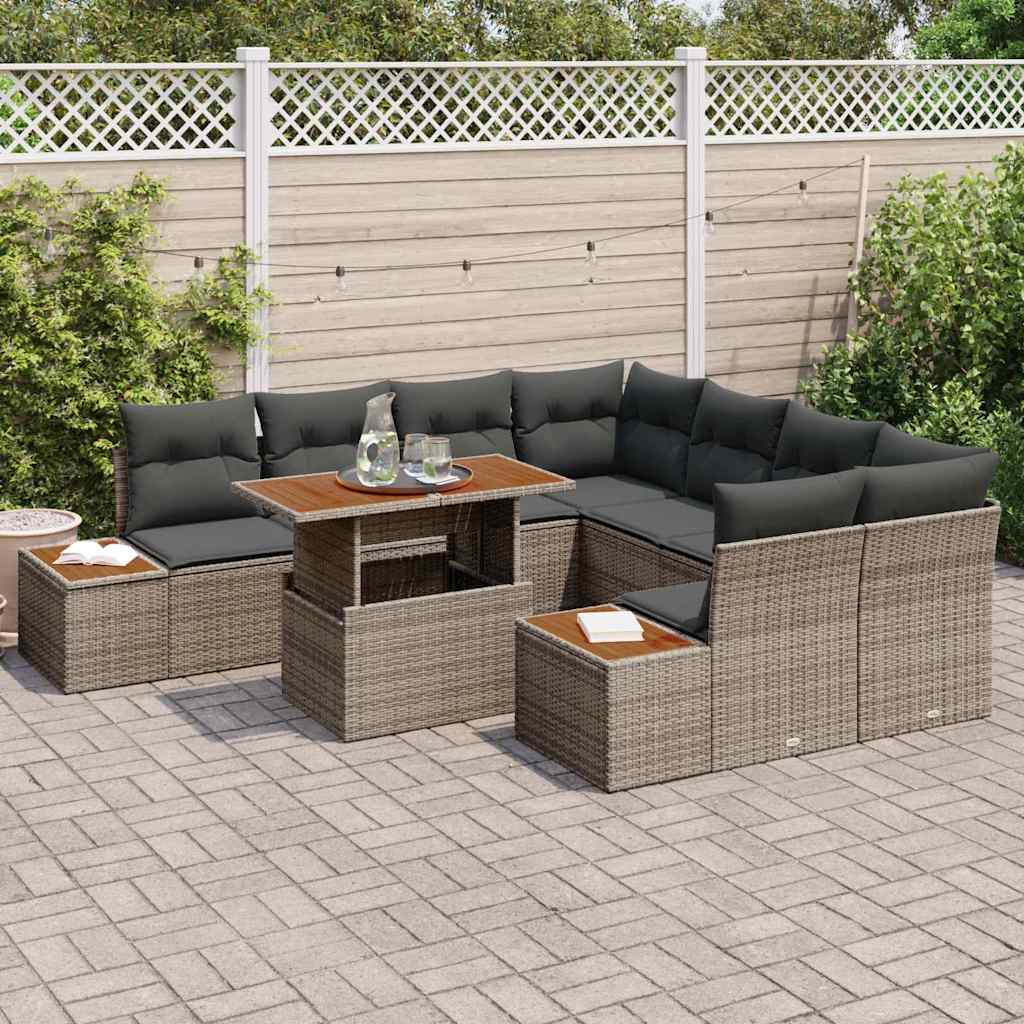 Gartensofa-set 9 Stk. Grau Poly-Rattan