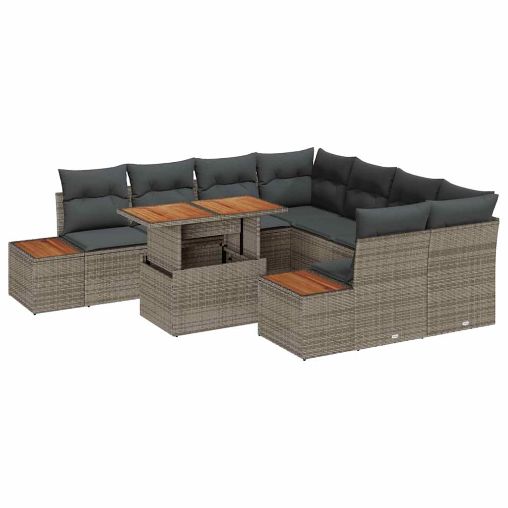 Gartensofa-set 9 Stk. Grau Poly-Rattan