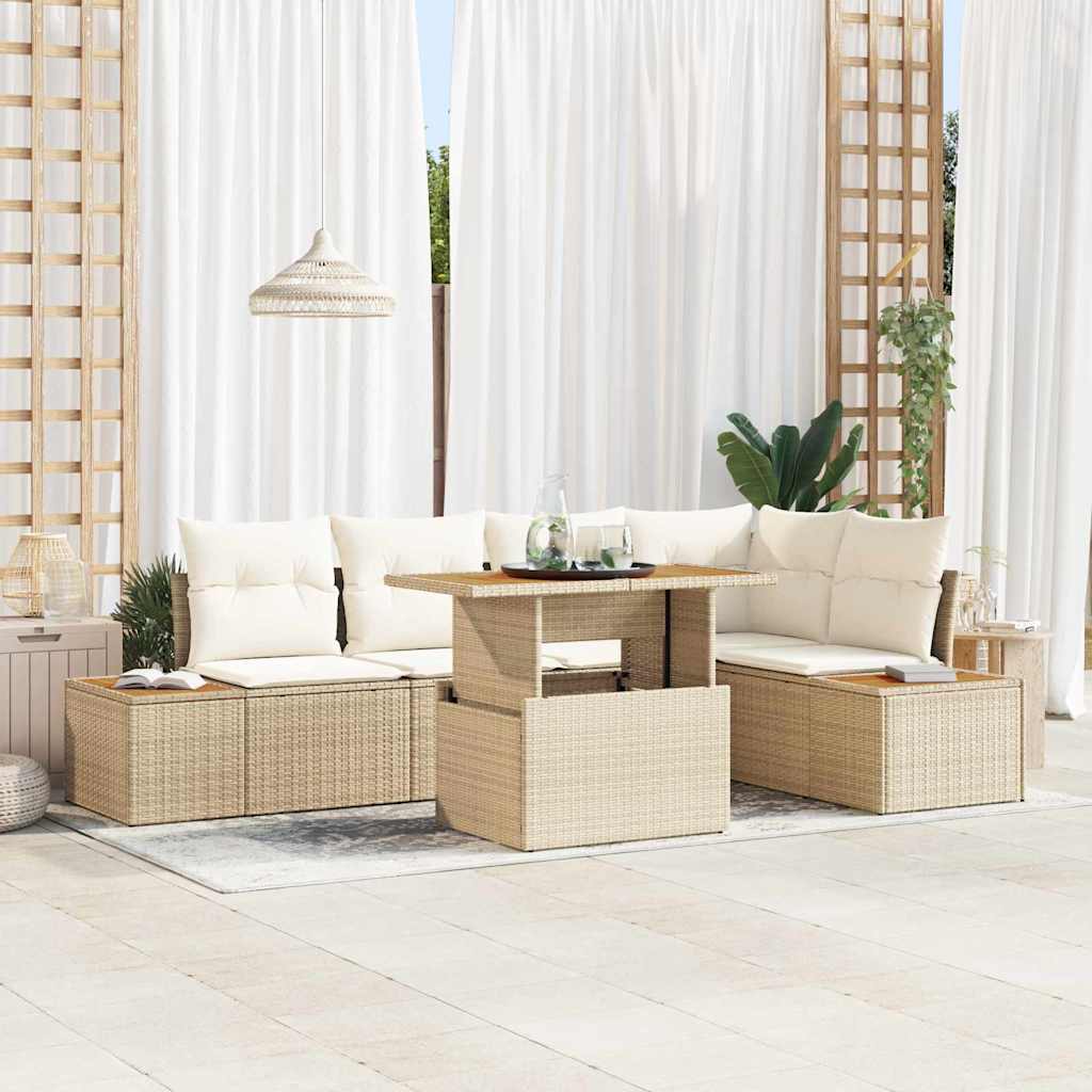 Gartensofa-set 6 Stk. Beige Poly-Rattan