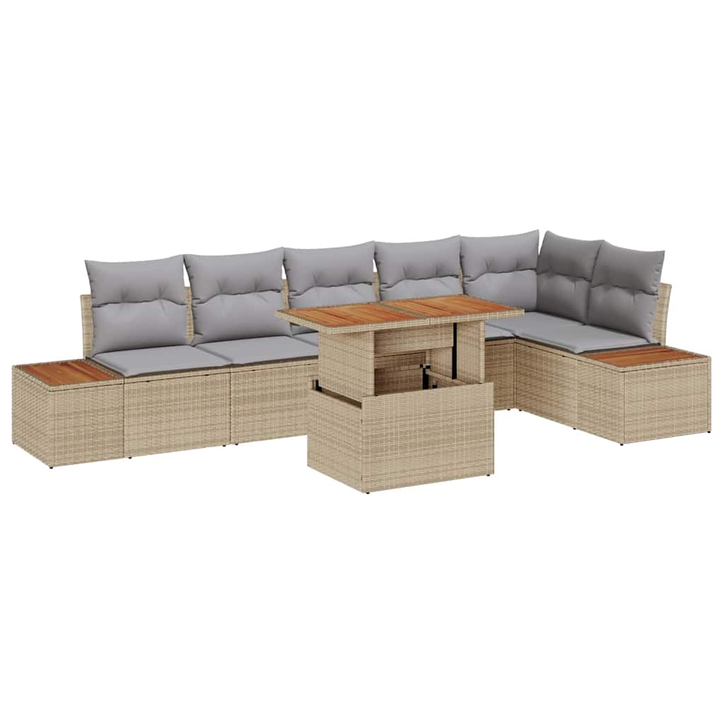 Garten Essgruppe mit Kissen 7 pcs Beige und Grau