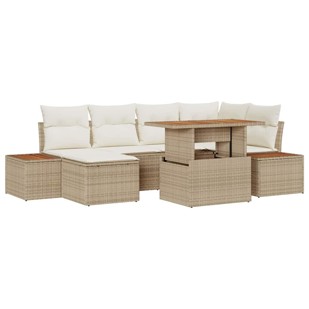 Gartensofa-set 7 stk. Beige Poly-Rattan