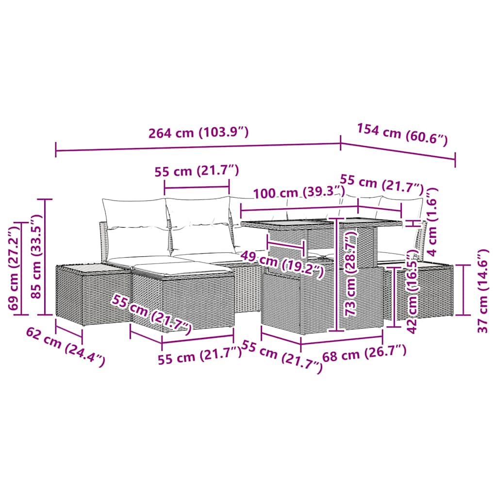 Gartensofa-set 7 stk. Beige Poly-Rattan