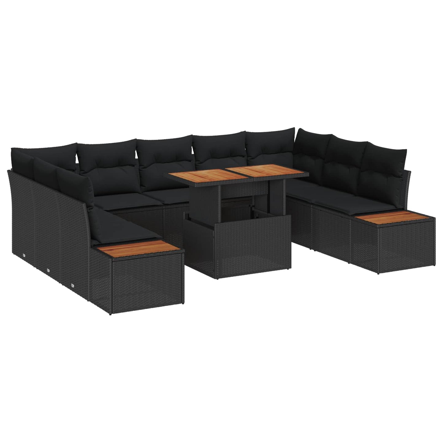 Gartensofa-set 10 Stk. Schwarz Poly-Rattan