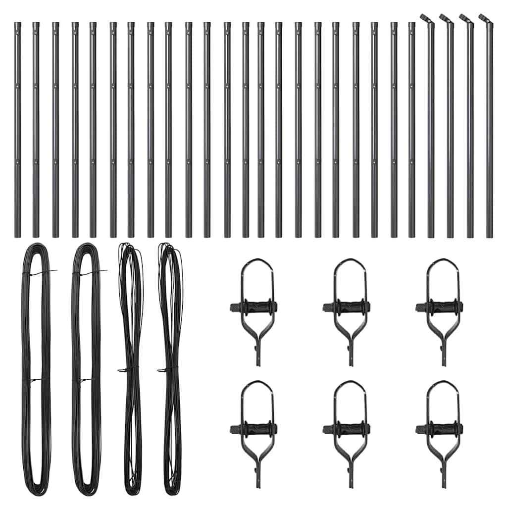 Eingebetteter Zaunpfosten 26 pcs Grau Pulverbeschichteter Stahl