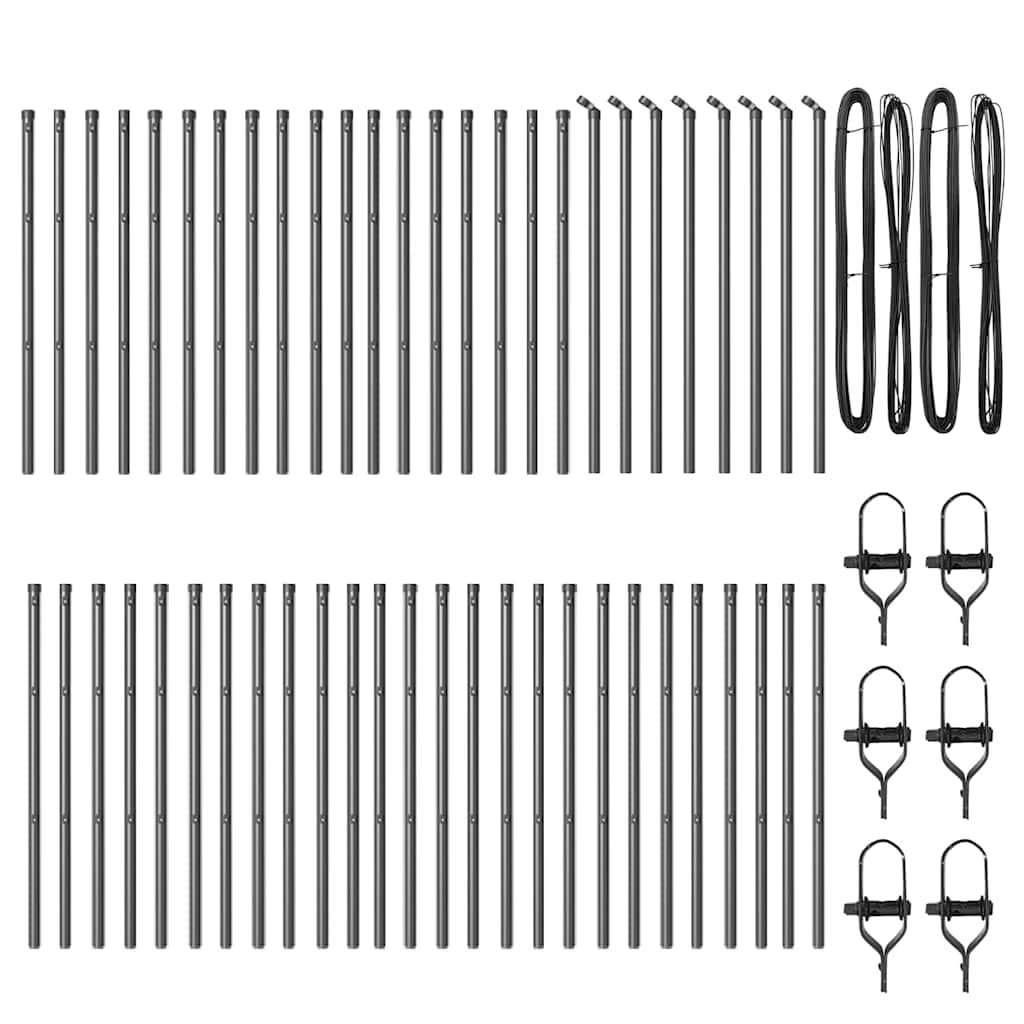 Eingebetteter Zaunpfosten 52 pcs Grau Pulverbeschichteter Stahl