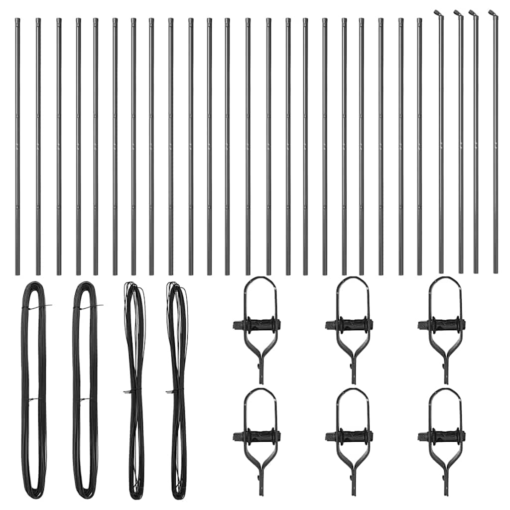 Eingebetteter Zaunpfosten 26 pcs Grau Pulverbeschichteter Stahl
