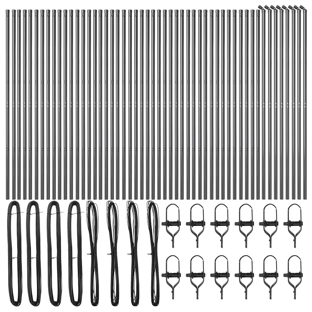Eingebetteter Zaunpfosten 52 pcs Grau Pulverbeschichteter Stahl