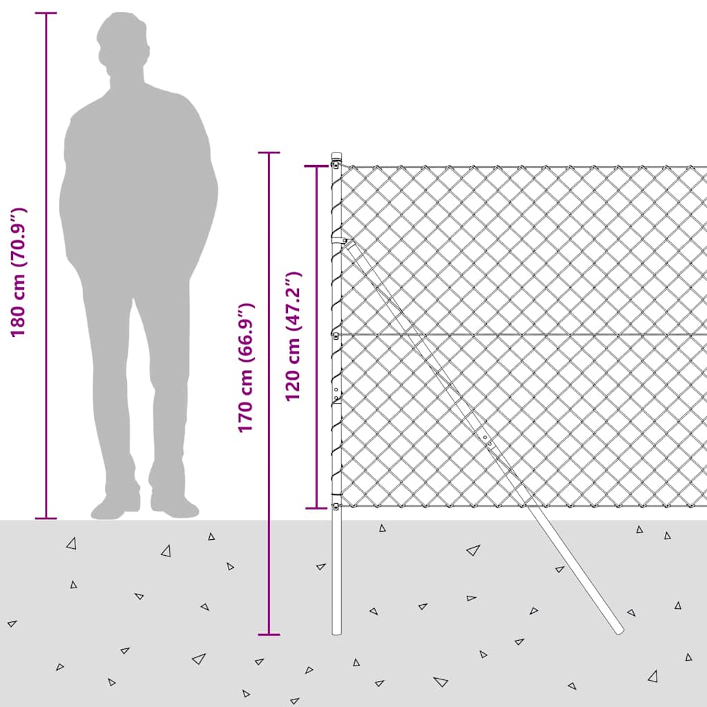 Bodenmontierter Maschendrahtzaun 25 x 1,2 m Grün Netz