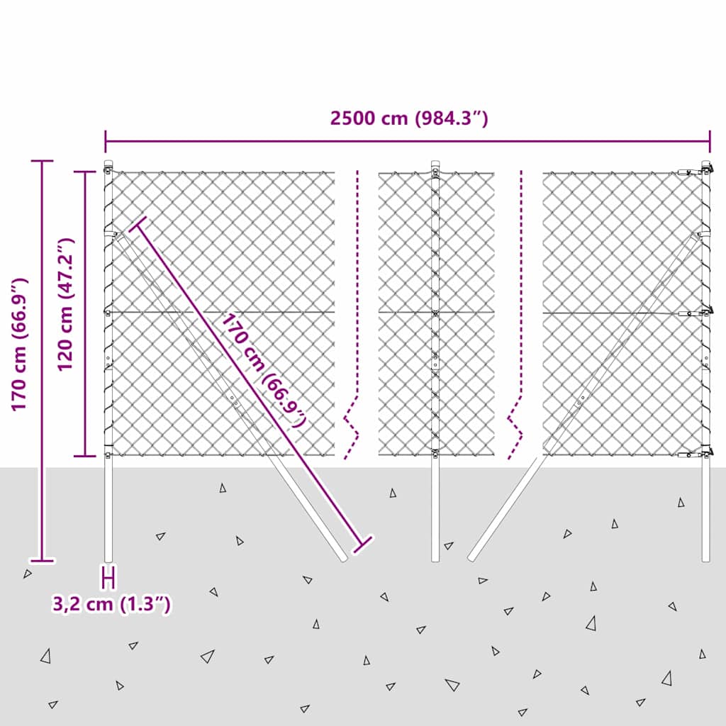 Bodenmontierter Maschendrahtzaun 25 x 1,2 m Grün Netz