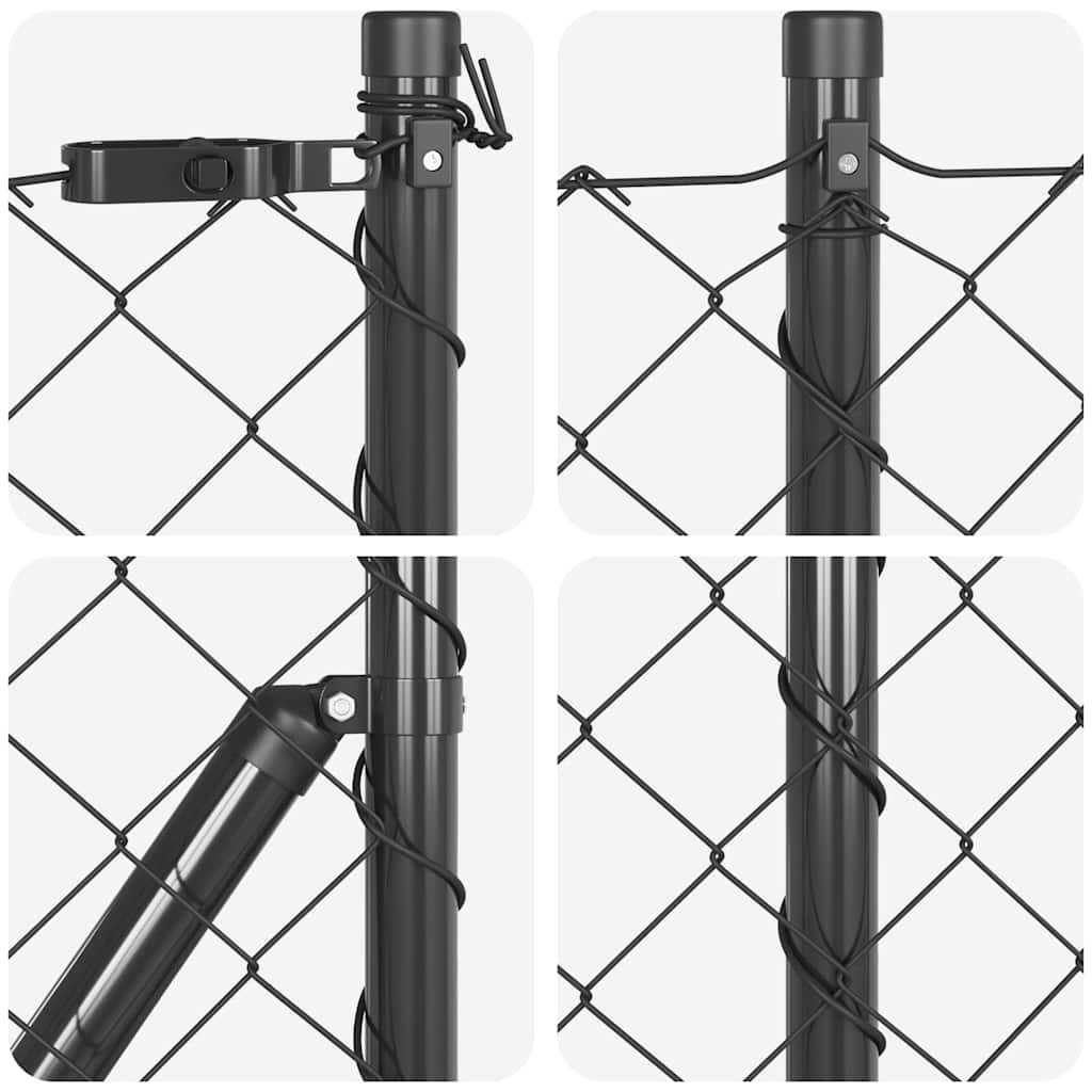 Bodenmontierter Maschendrahtzaun 10 x 0,8 m Grau Netz