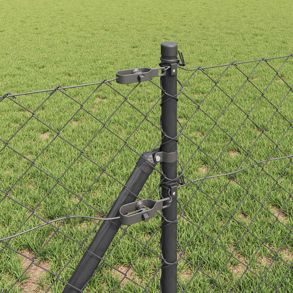 Bodenmontierter Maschendrahtzaun 10 x 0,8 m Grau Netz