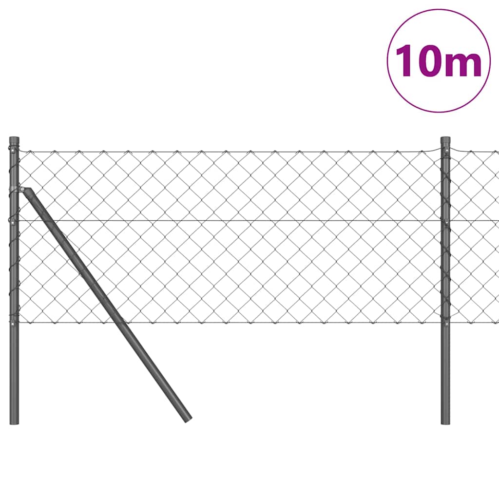 Bodenmontierter Maschendrahtzaun 10 x 0,8 m Grau Netz