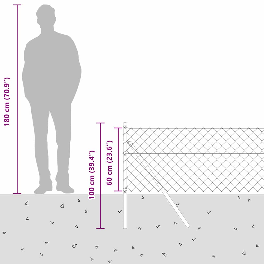 Bodenmontierter Maschendrahtzaun 25 x 0,6 m Grau Netz