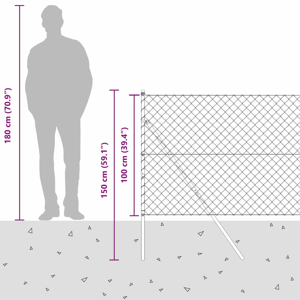 Bodenmontierter Maschendrahtzaun 25 x 1 m Verzinkter Stahl Netz