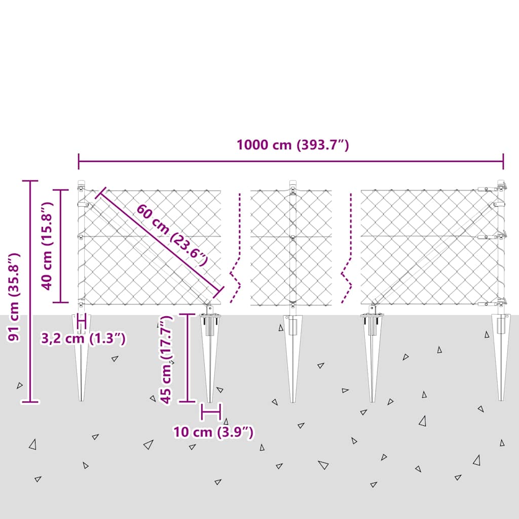 Schweißdrahtzaun mit Spikes 10 x 0,4 m (B x H)