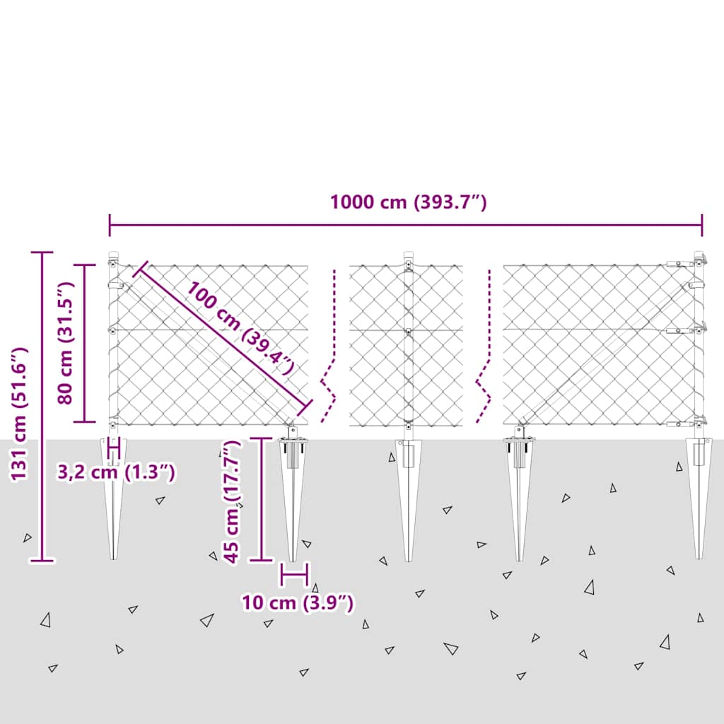 Schweißdrahtzaun mit Spikes 10 x 0,8 m (B x H)