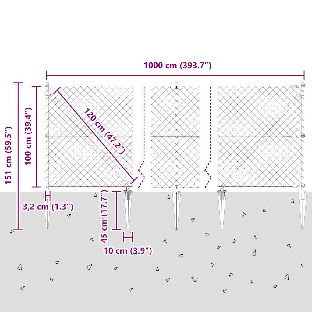 Schweißdrahtzaun mit Spikes 10 x 1 m (B x H)