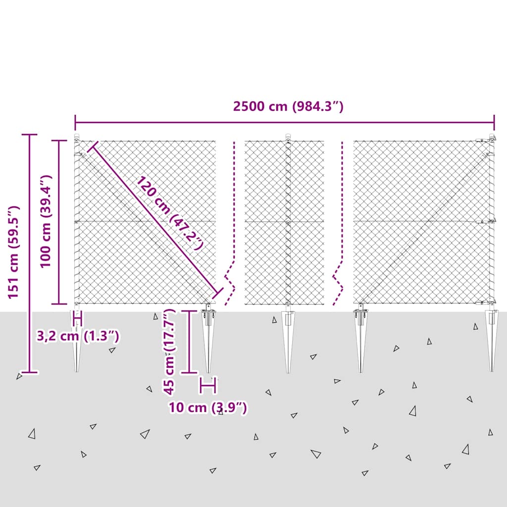 Schweißdrahtzaun mit Spikes 25 x 1 m (B x H)