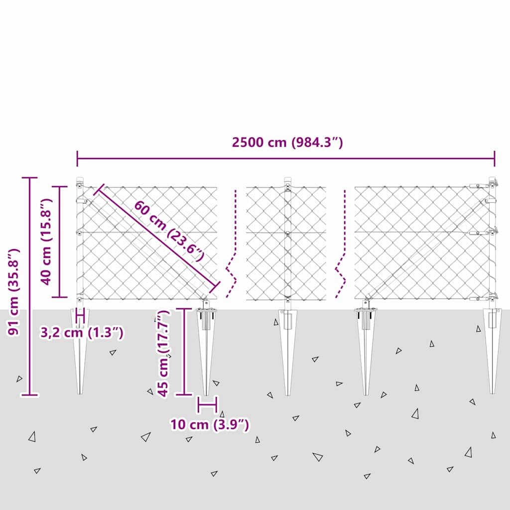 Schweißdrahtzaun mit Spikes 25 x 0,4 m (B x H)