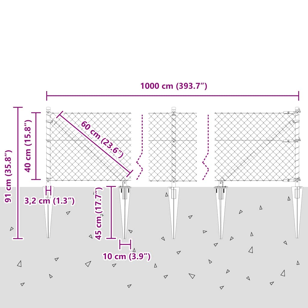 Schweißdrahtzaun mit Spikes 10 x 0,4 m (B x H)