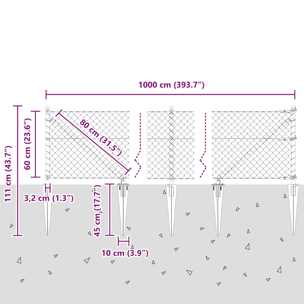 Schweißdrahtzaun mit Spikes 10 x 0,6 m (B x H)