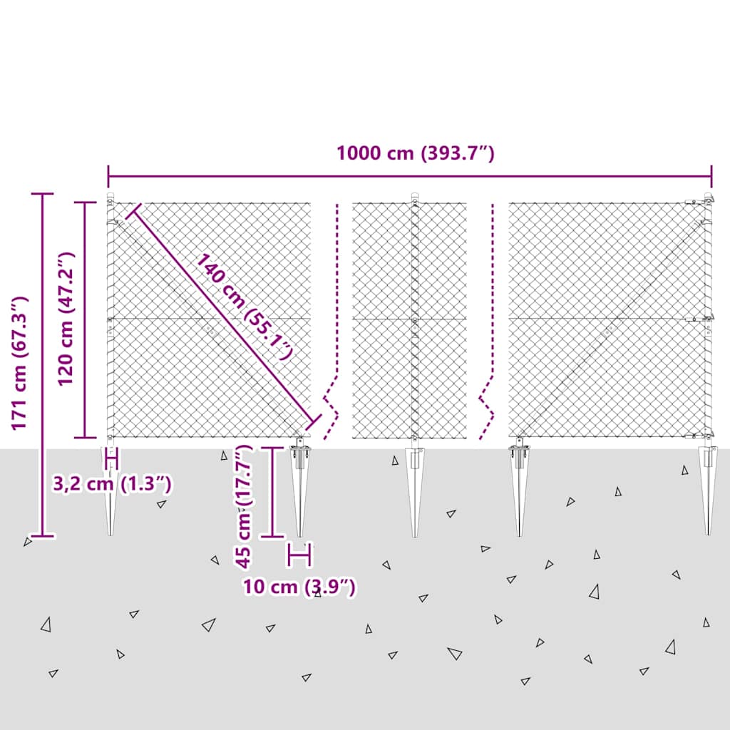 Maschendrahtzaun mit Stacheln 10 x 1,2 m Grau Netz