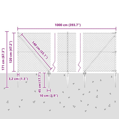 Maschendrahtzaun mit Stacheln 10 x 1,2 m Grau Netz
