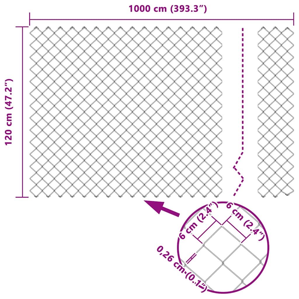 Maschendrahtzaun mit Stacheln 10 x 1,2 m Grau Netz