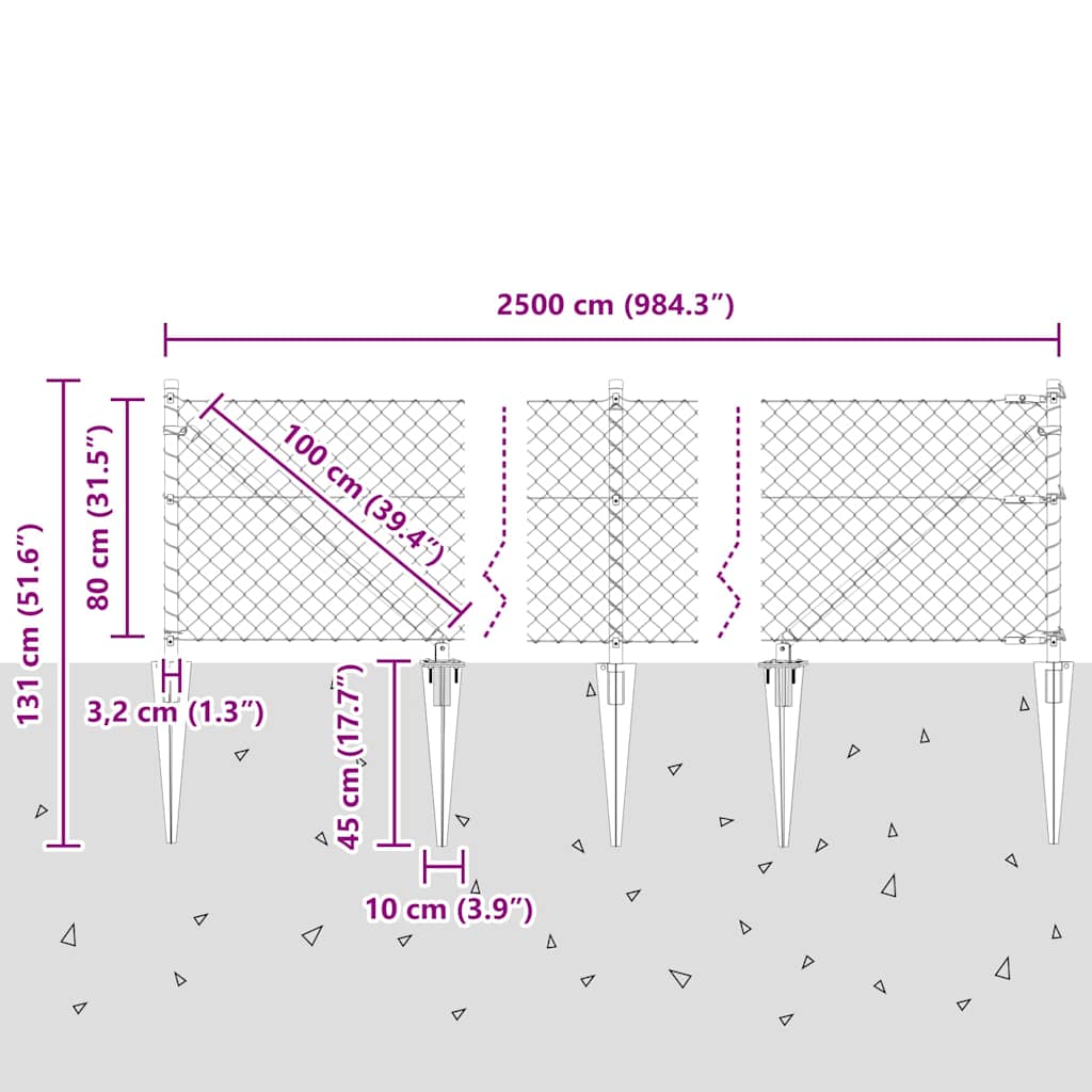 Schweißdrahtzaun mit Spikes 25 x 0,8 m (B x H)