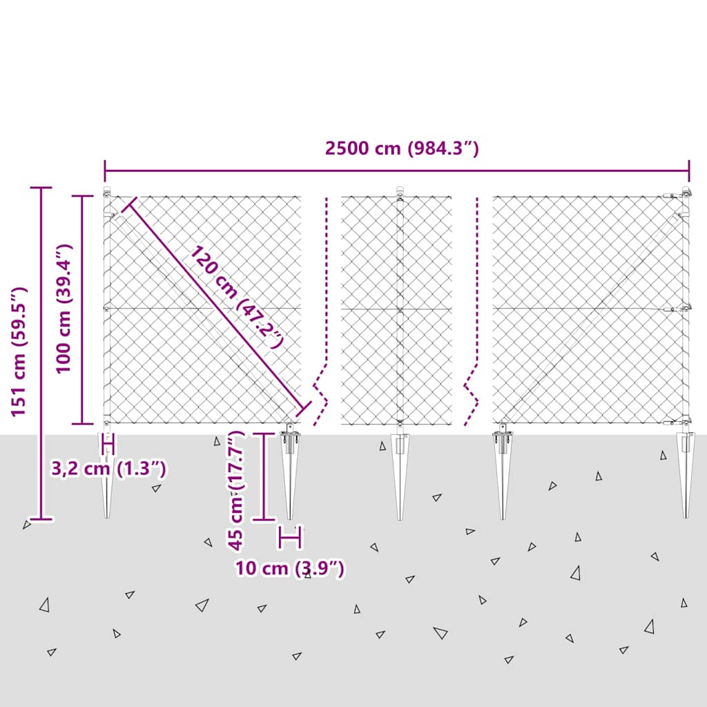 Schweißdrahtzaun mit Spikes 25 x 1 m (B x H)