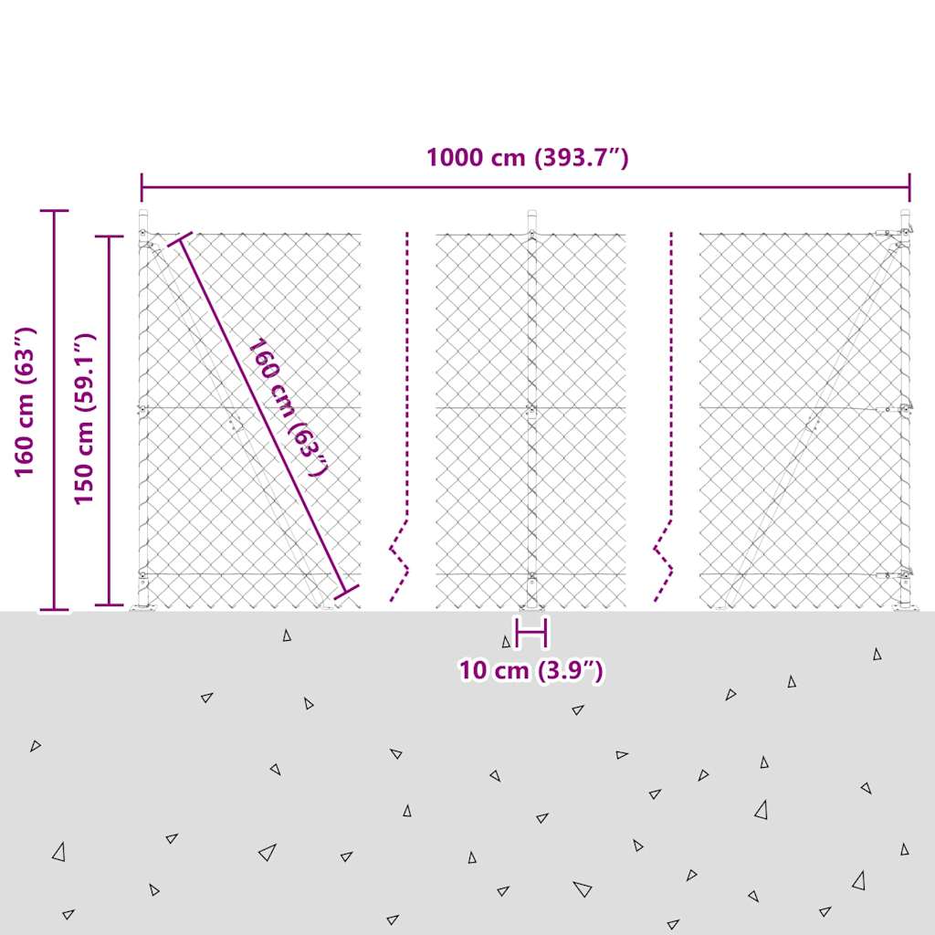 Geschweißter Drahtzaun mit Betonfundament 10 x 1,5 m (B x H)