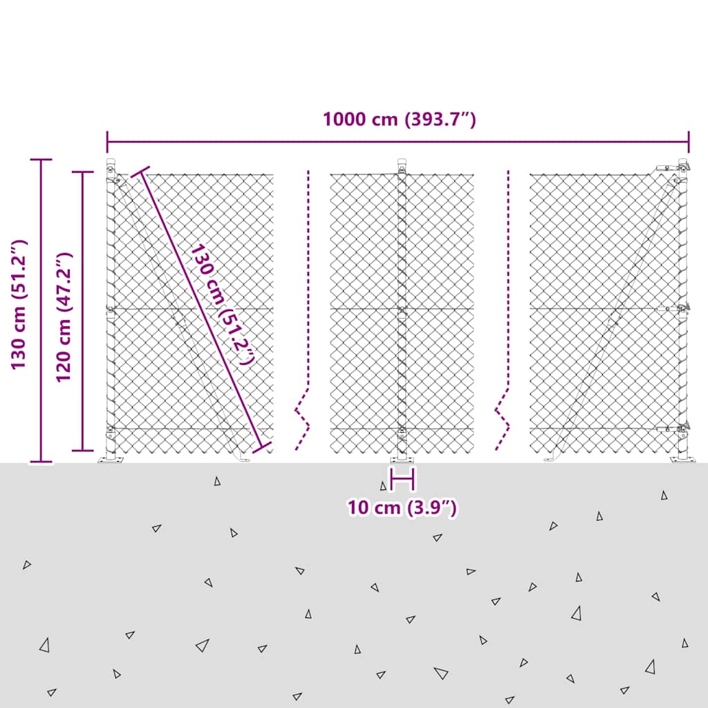 Maschendrahtzaun mit Betonsockel 10 x 1,2 m Grau Netz
