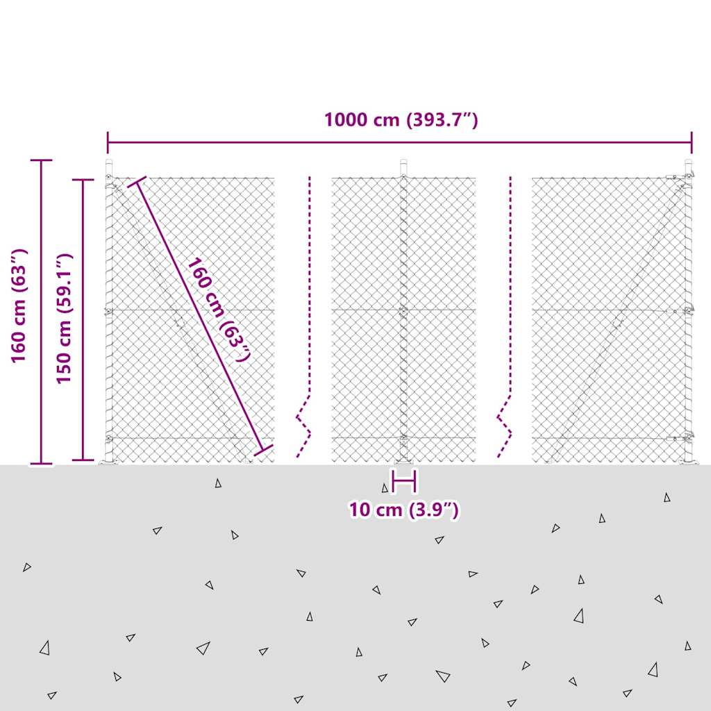Geschweißter Drahtzaun mit Betonfundament 10 x 1,5 m (B x H)