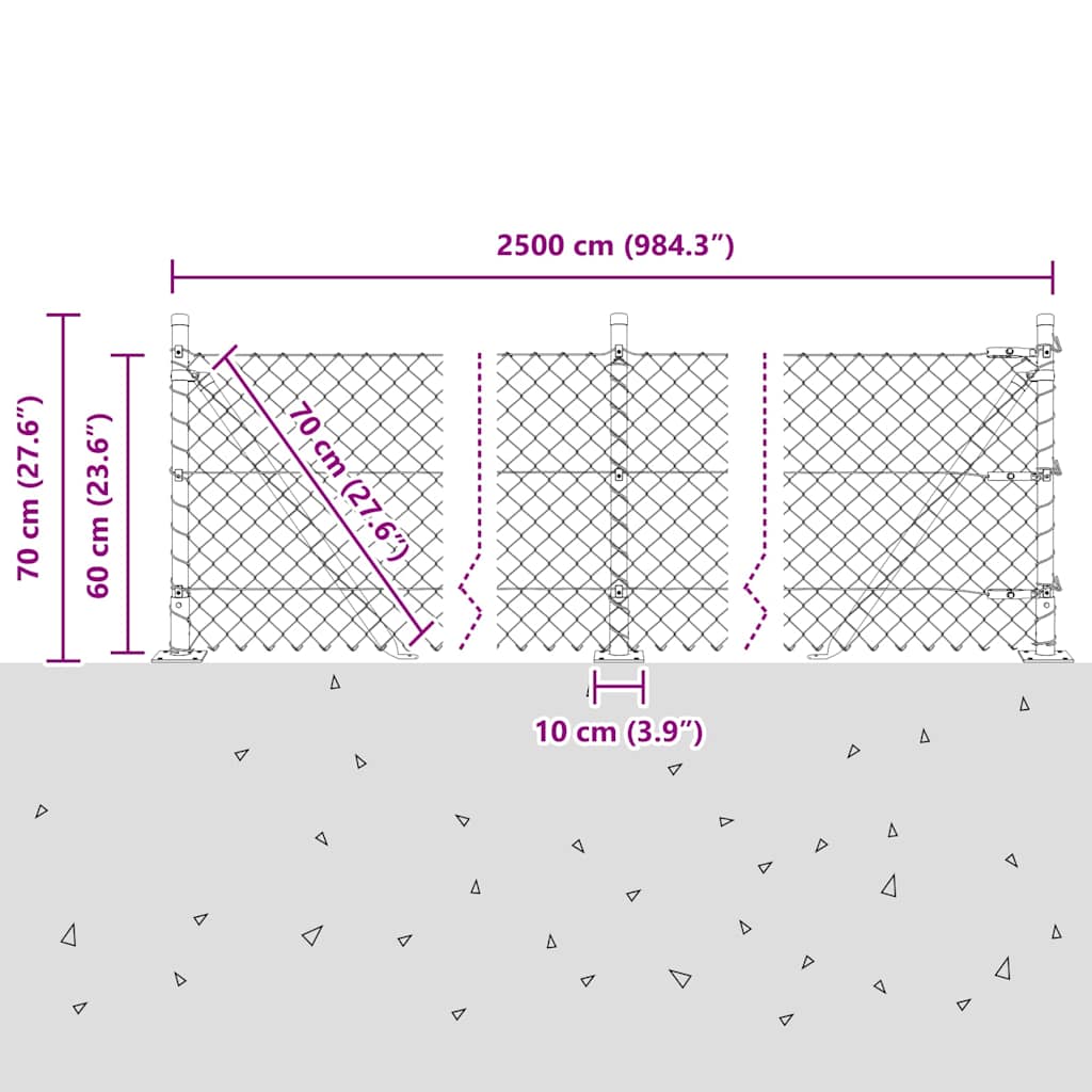 Geschweißter Drahtzaun mit Betonfundament 25 x 0,6 m (B x H)